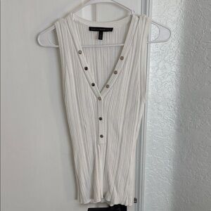 White House Black Market White Ribbed Tank Top with Button Detail